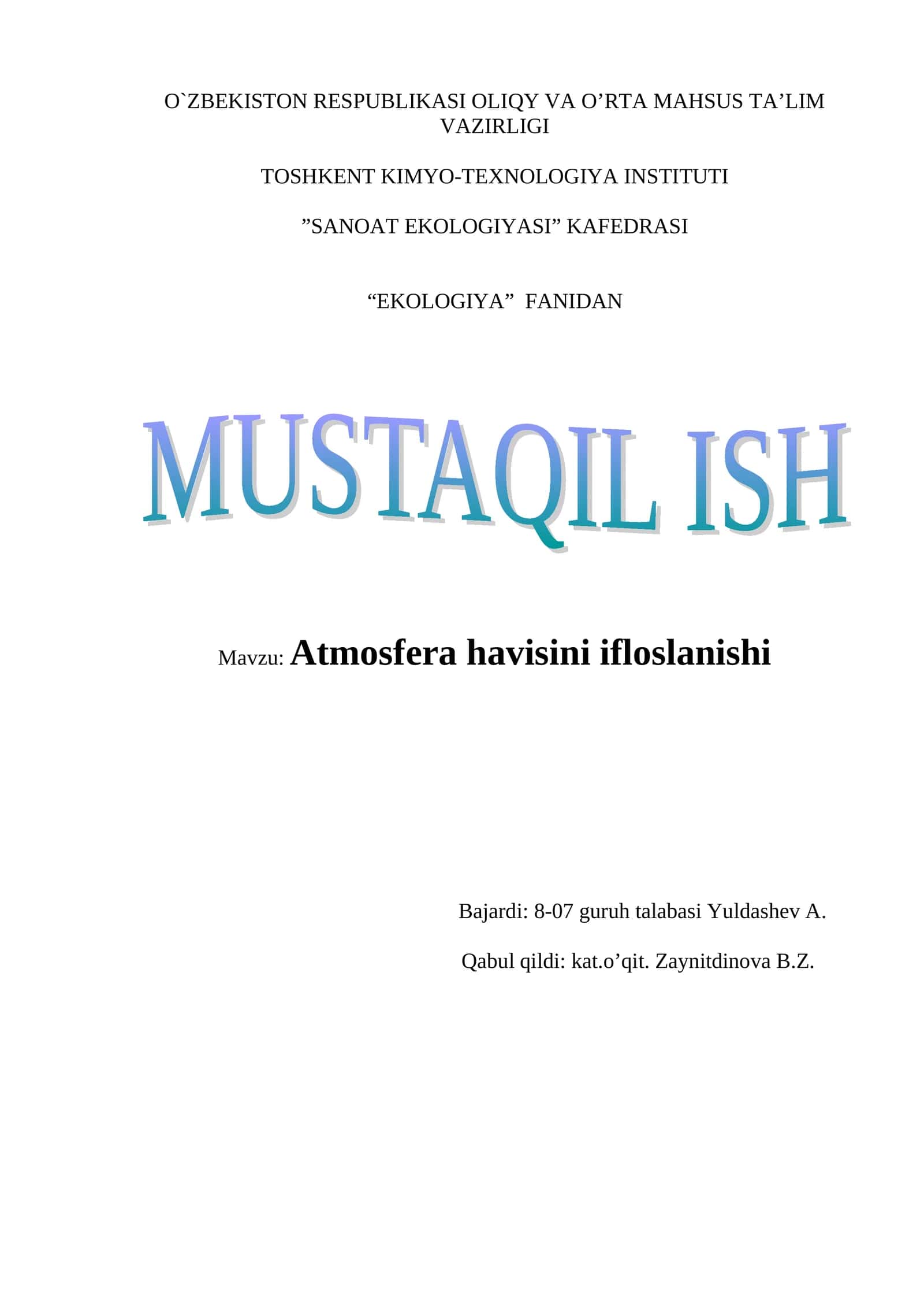 Аtmosfera havisini ifloslanishi