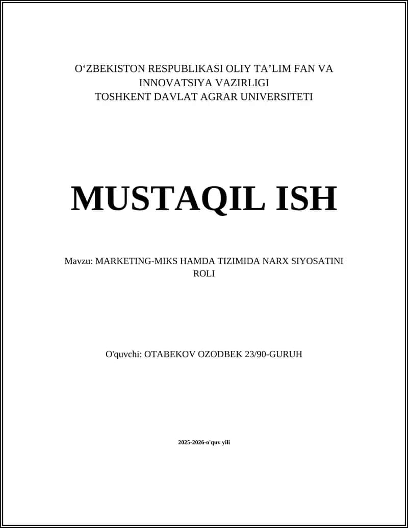 MARKETING-MIKS HAMDA TIZIMIDA NARX SIYOSATINI ROLI
