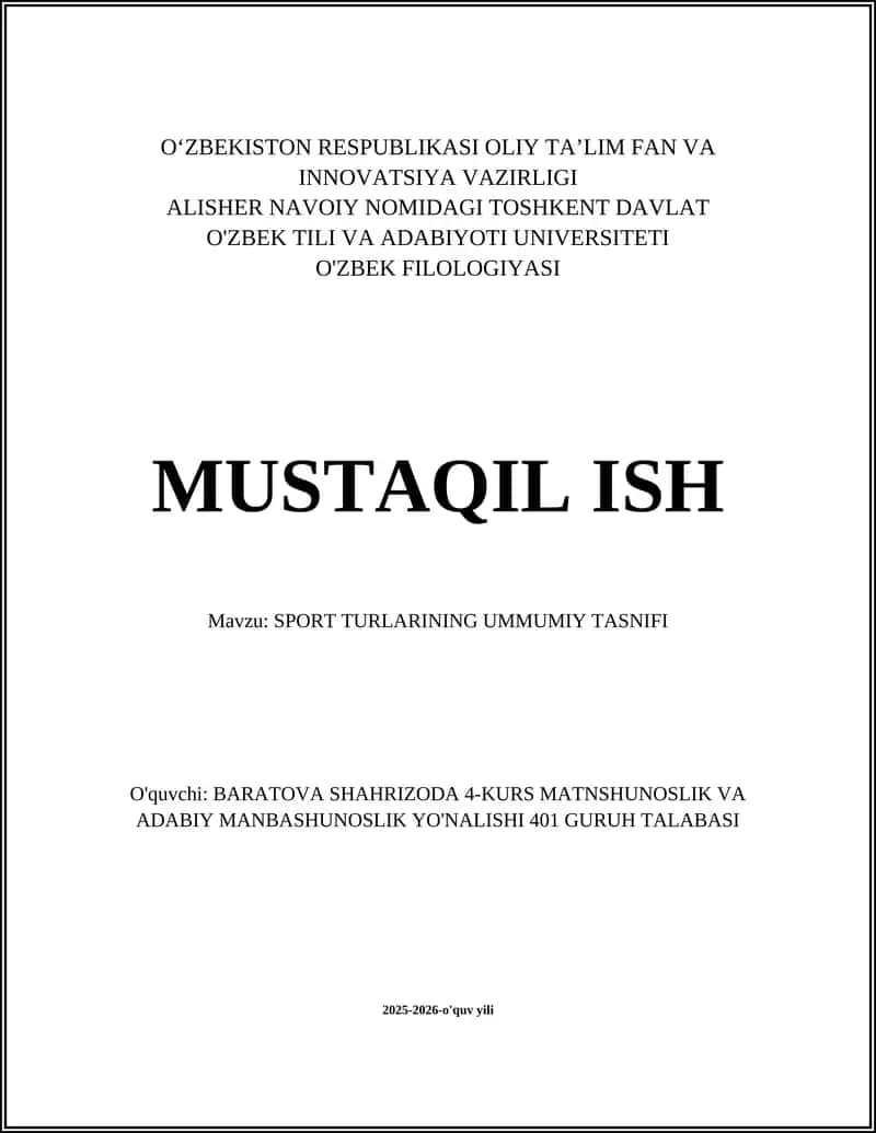 SPORT TURLARINING UMMUMIY TASNIFI