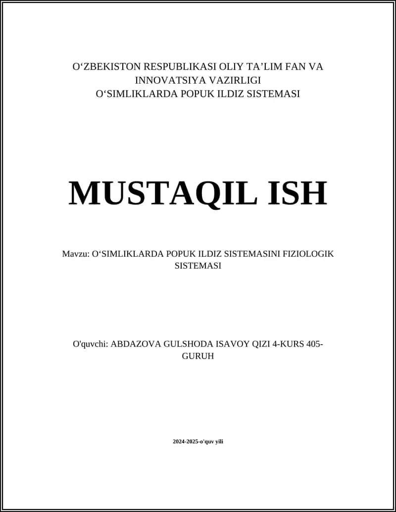 OʻSIMLIKLARDA POPUK ILDIZ SISTEMASI