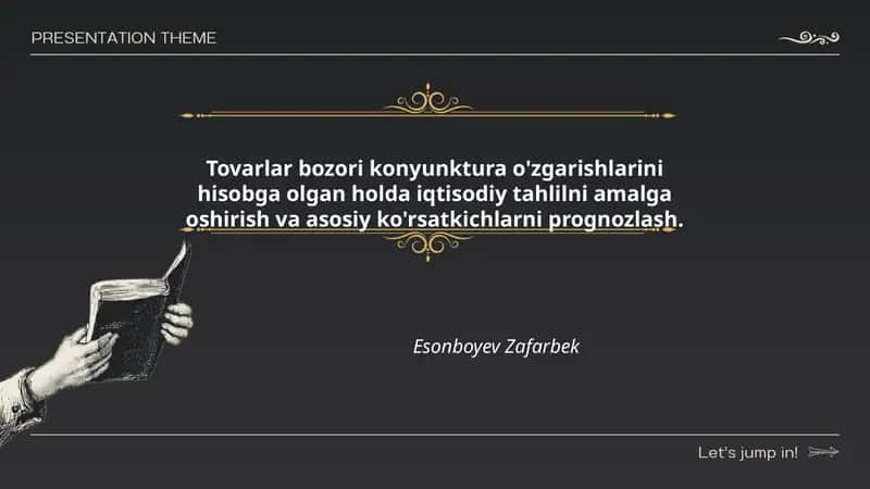 Tovarlar bozori konyunktura o'zgarishlarini hisobga olgan holda iqtisodiy tahlilni amalga oshirish va asosiy ko'rsatkichlarni prognozlash.