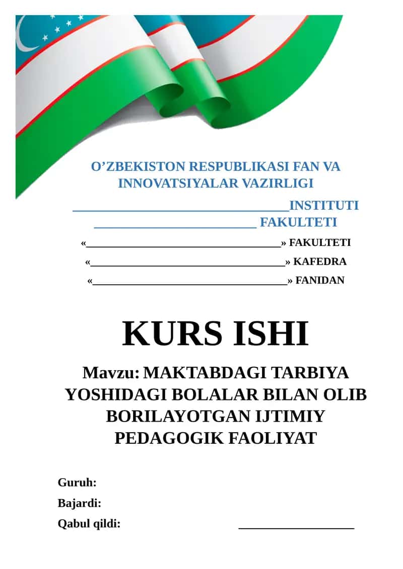 MAKTABDAGI TARBIYA YOSHIDAGI BOLALAR BILAN OLIB BORILAYOTGAN IJTIMIY PEDAGOGIK FAOLIYAT
