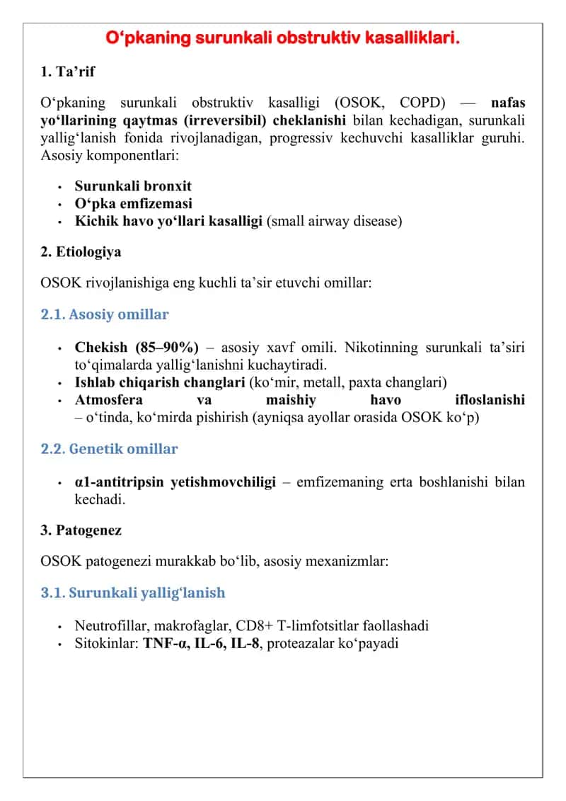 O‘pkaning surunkali obstruktiv kasalliklari