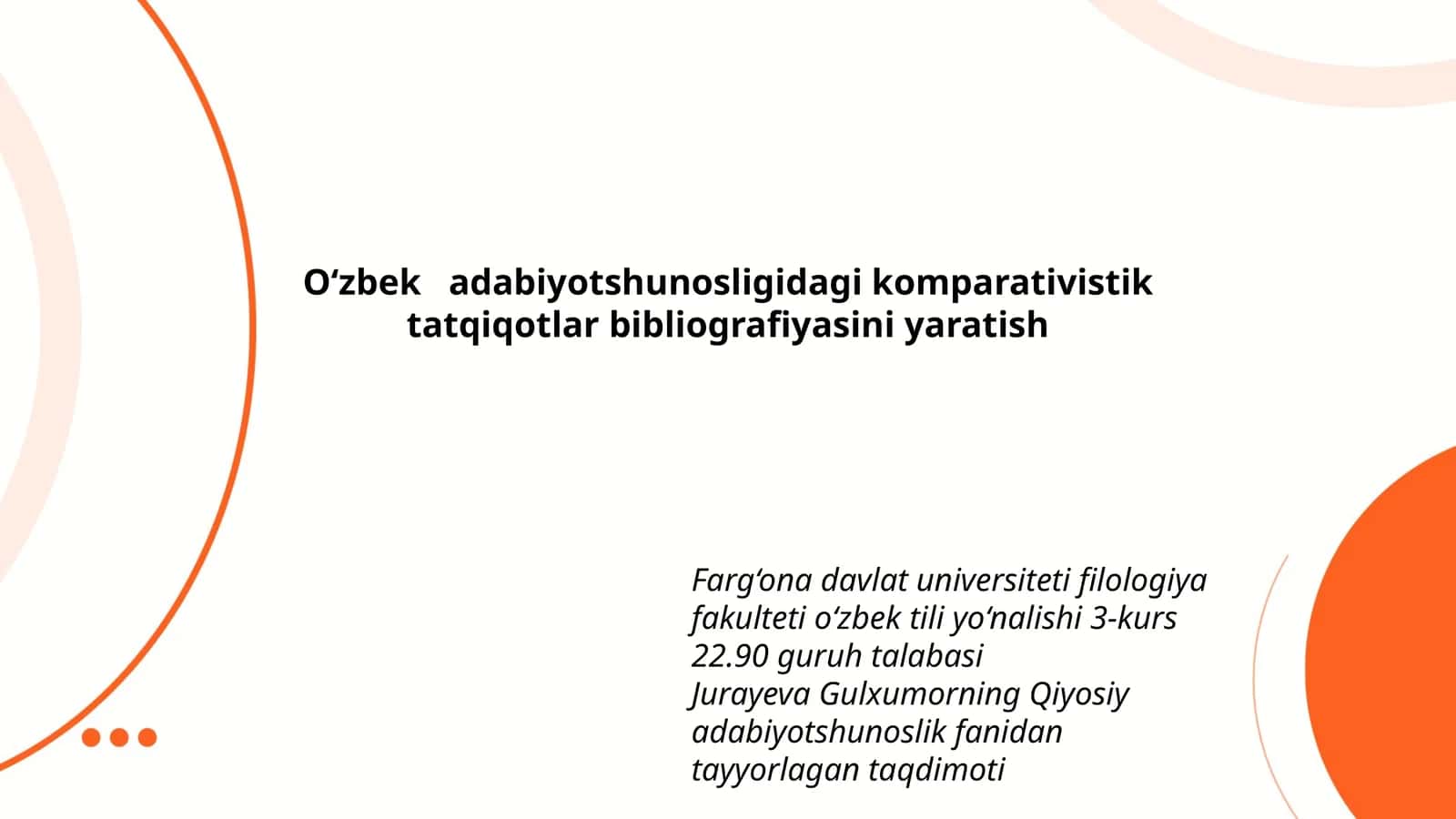 O'zbek adabiyotshunosligidagi komparativistik tatqiqotlar bibliografiyasini yaratish