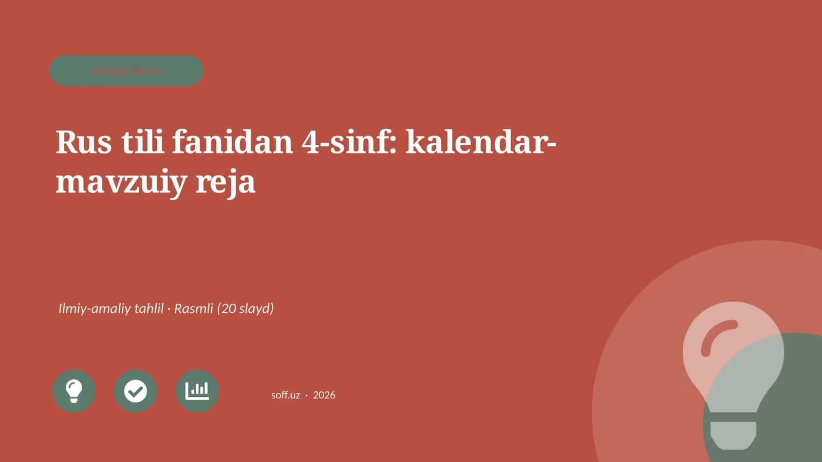 Rus tili fanidan 4-sinf: kalendar-mavzuiy reja