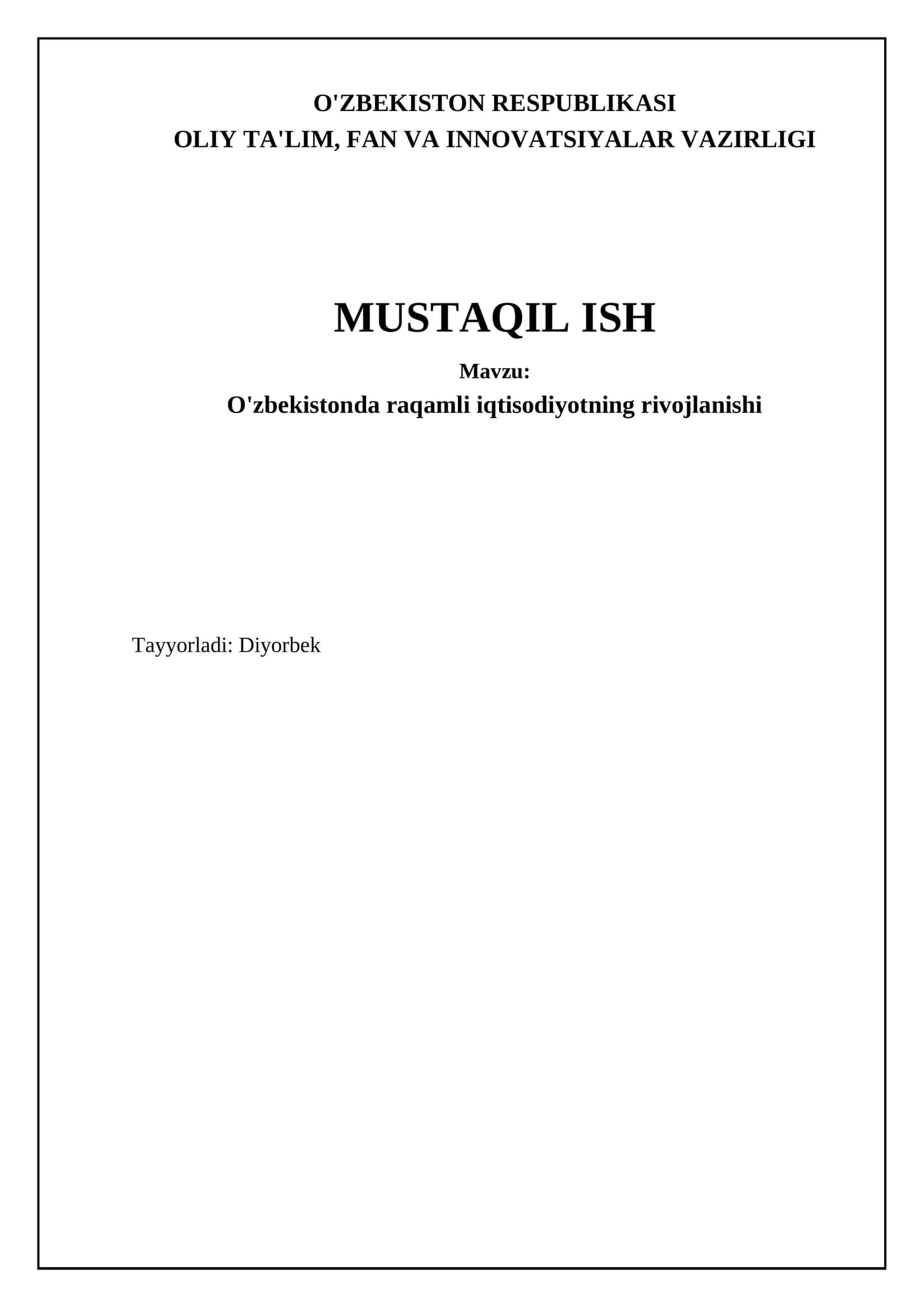 Oʻzbekistonda raqamli iqtisodiyotning rivojlanishi
