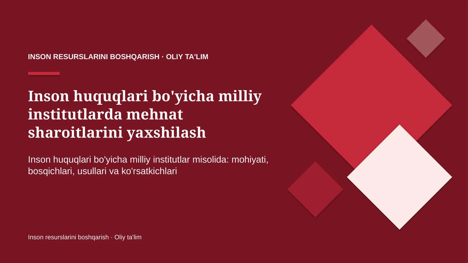 Inson huquqlari bo'yicha milliy institutlarda mehnat sharoitlarini yaxshilash