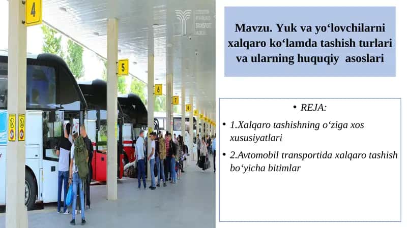 Yuk va yo‘lovchilarni xalqaro ko‘lamda tashish turlari va ularning huquqiy asoslari