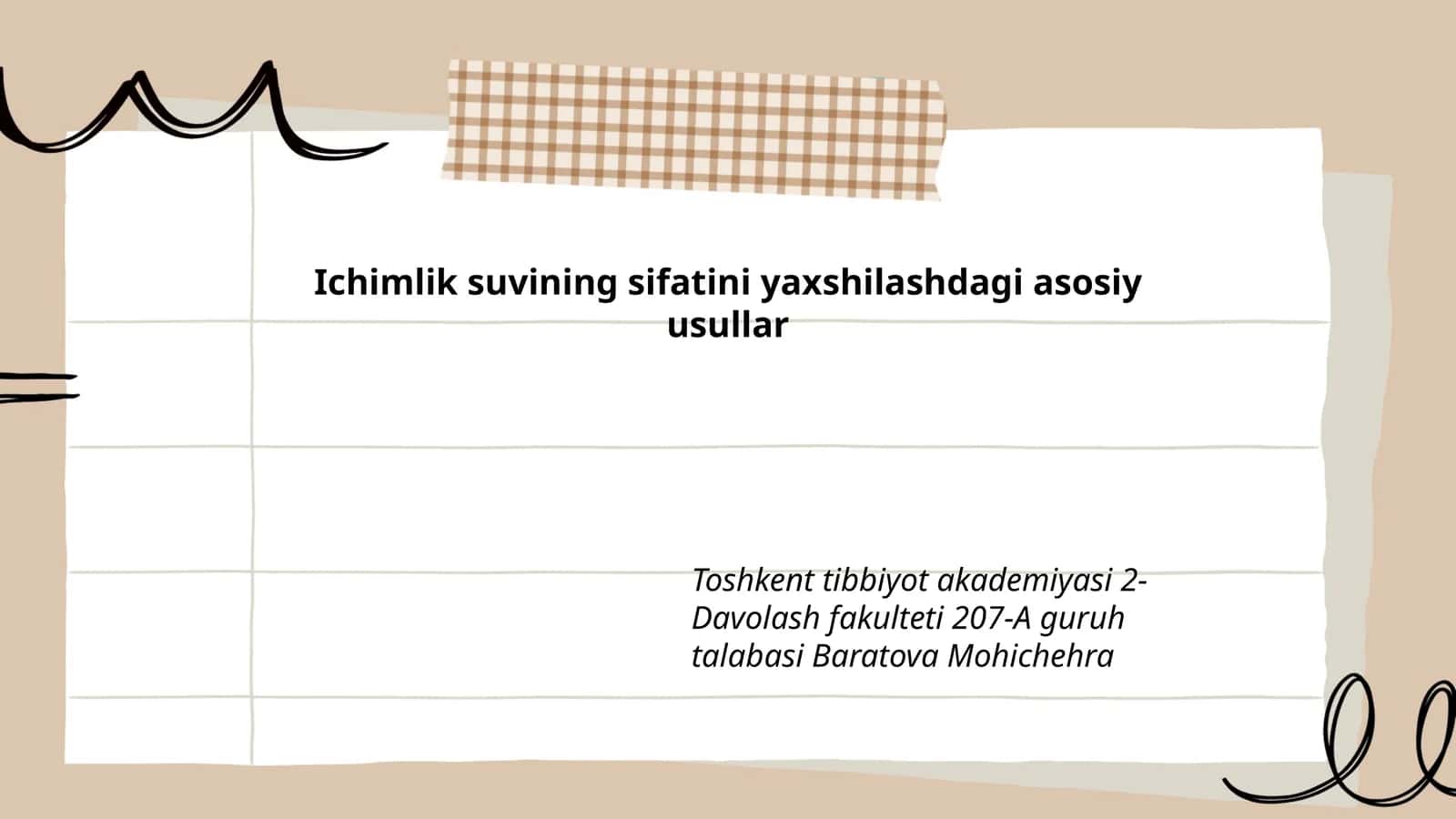 Ichimlik suvining sifatini yaxshilashdagi asosiy usullar