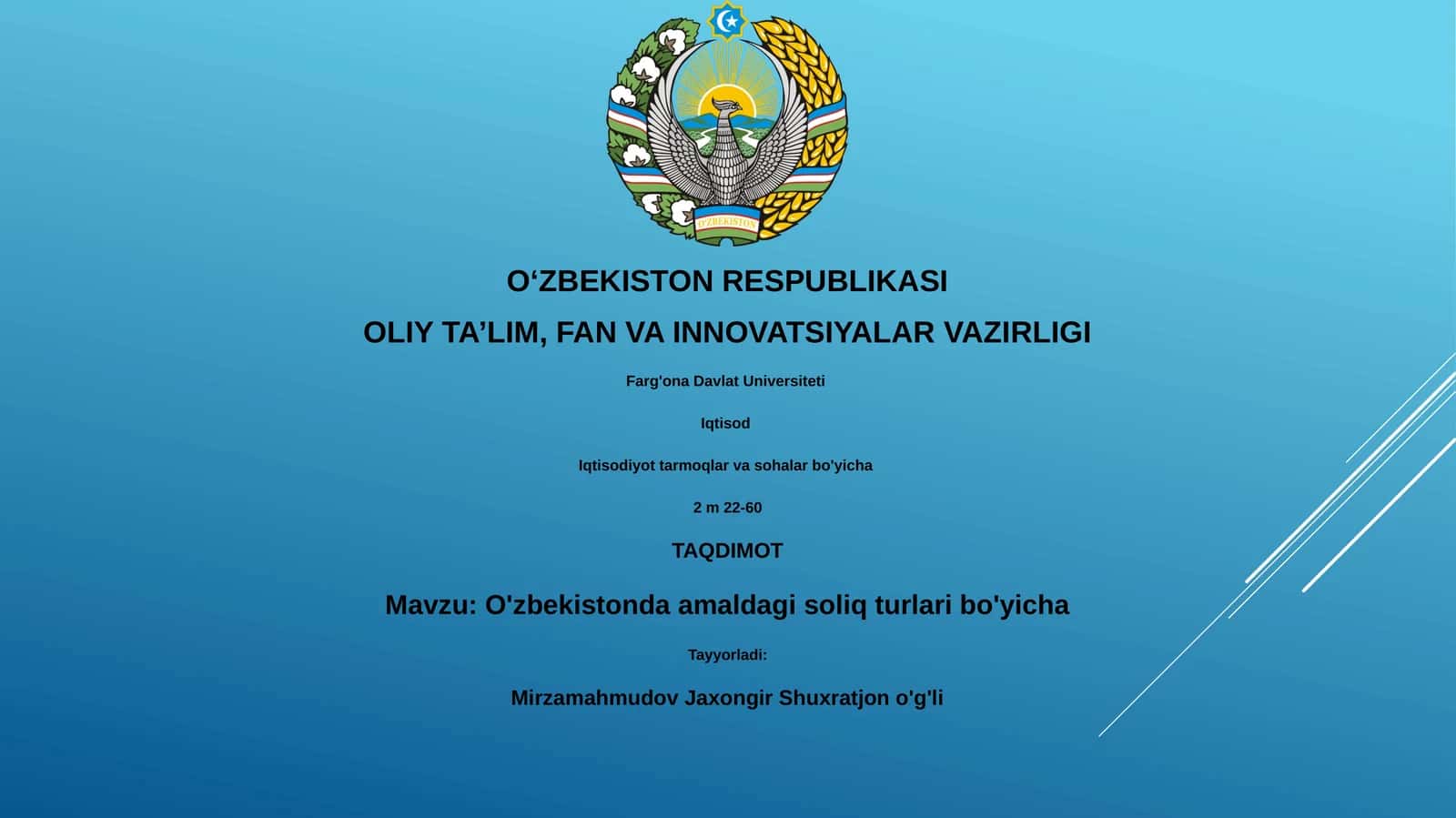 O'zbekistonda amaldagi soliq turlari bo'yicha