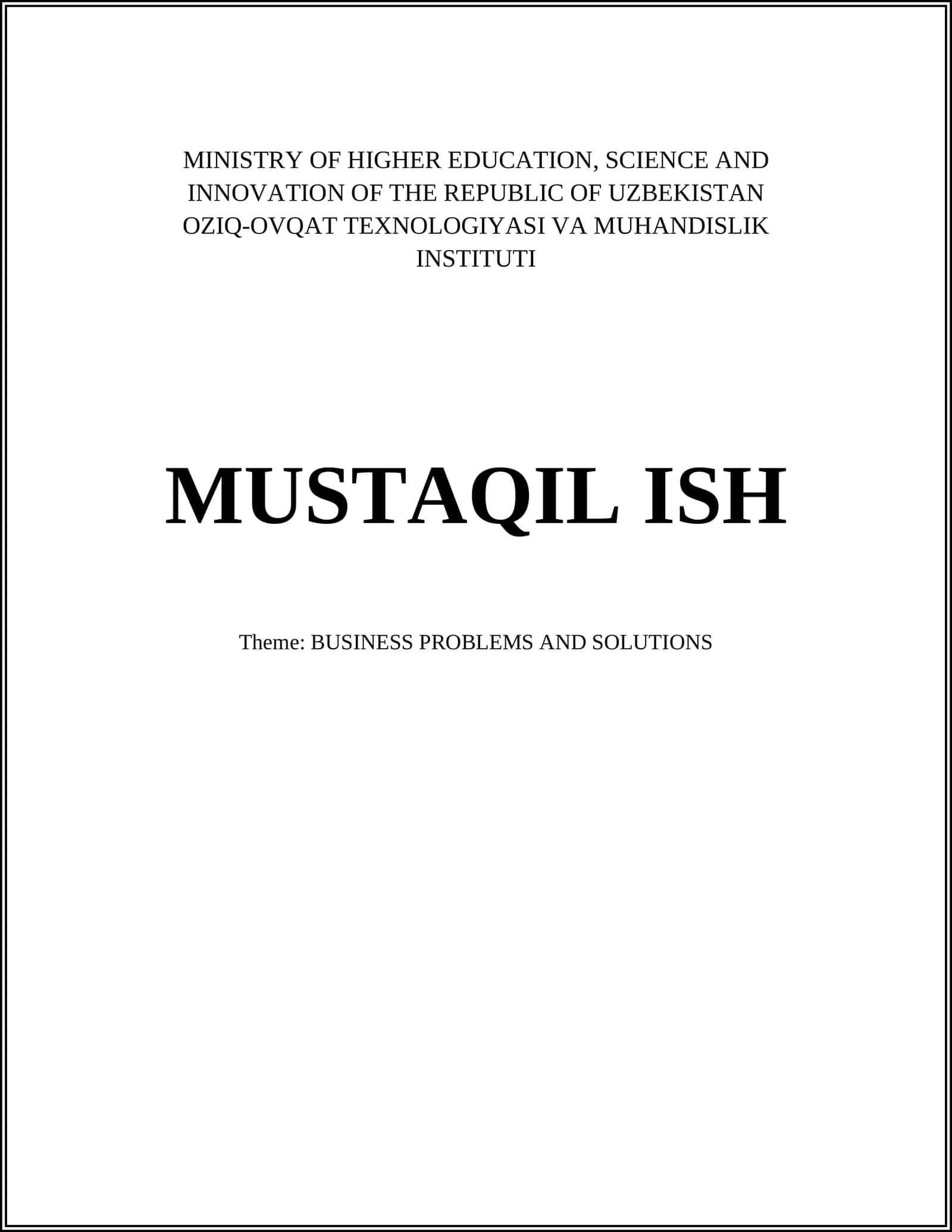 OZIQ-OVQAT TEXNOLOGIYASI VA MUHANDISLIK INSTITUTI