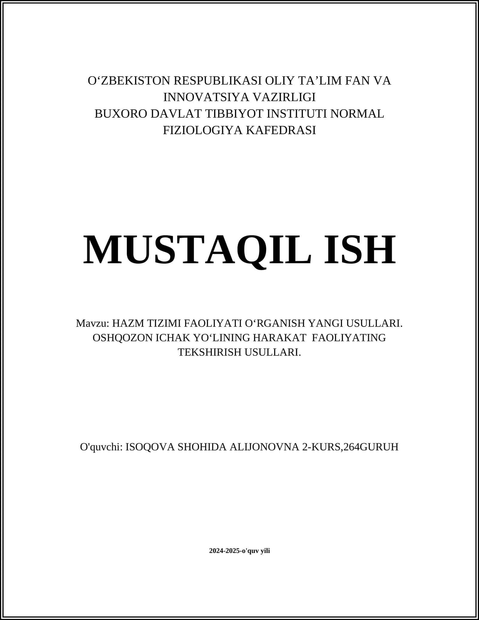 HAZM TIZIMI FAOLIYATI OʻRGANISH YANGI USULLARI