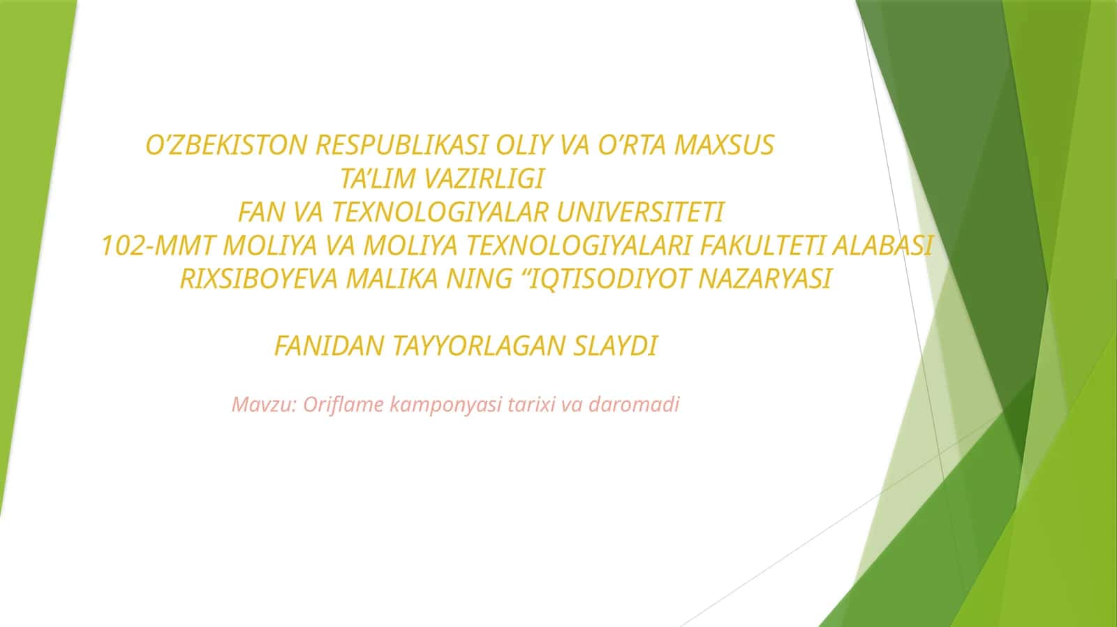 IQTISODIYOT NAZARYASI FANIDAN TAYYORLAGAN SLAYDI