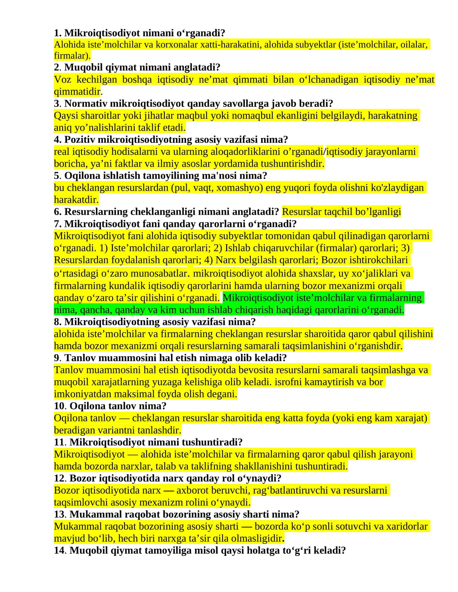 Mikroiqtisodiyot yakuniy test