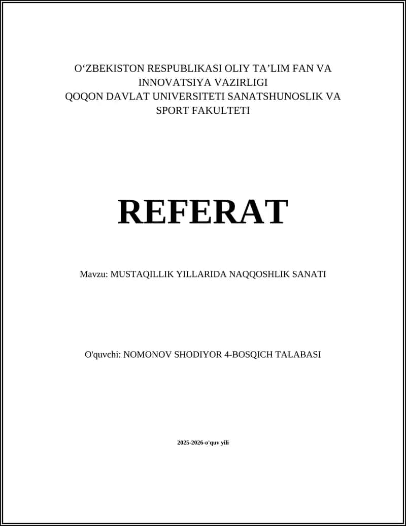 MUSTAQILLIK YILLARIDA NAQQOSHLIK SANATI