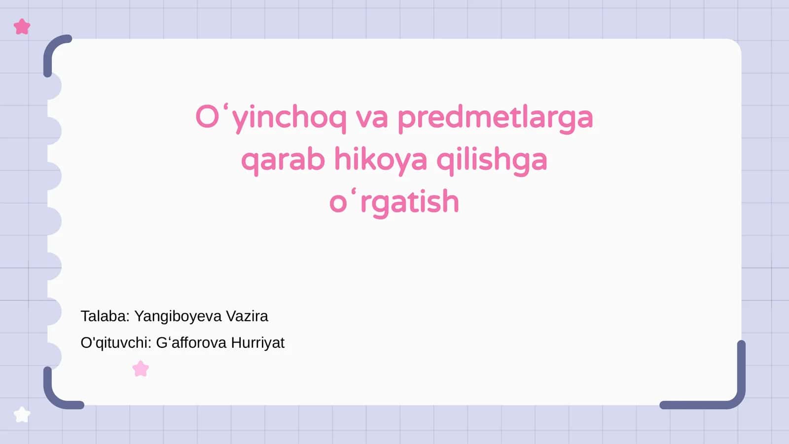 Oʻyinchoq va predmetlarga qarab hikoya qilishga oʻrgatish