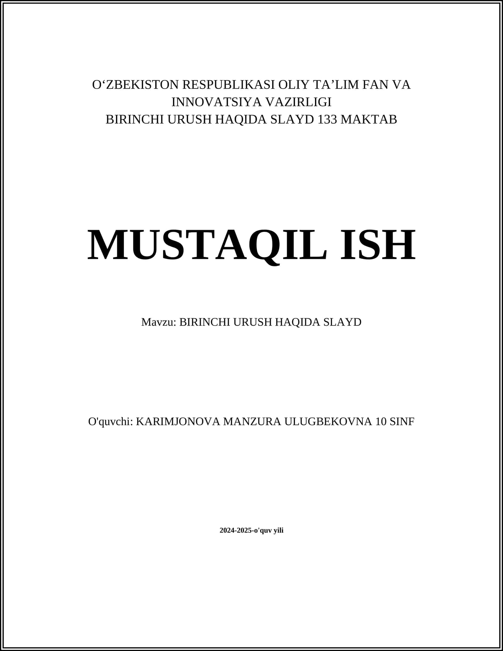BIRINCHI URUSH HAQIDA SLAYD