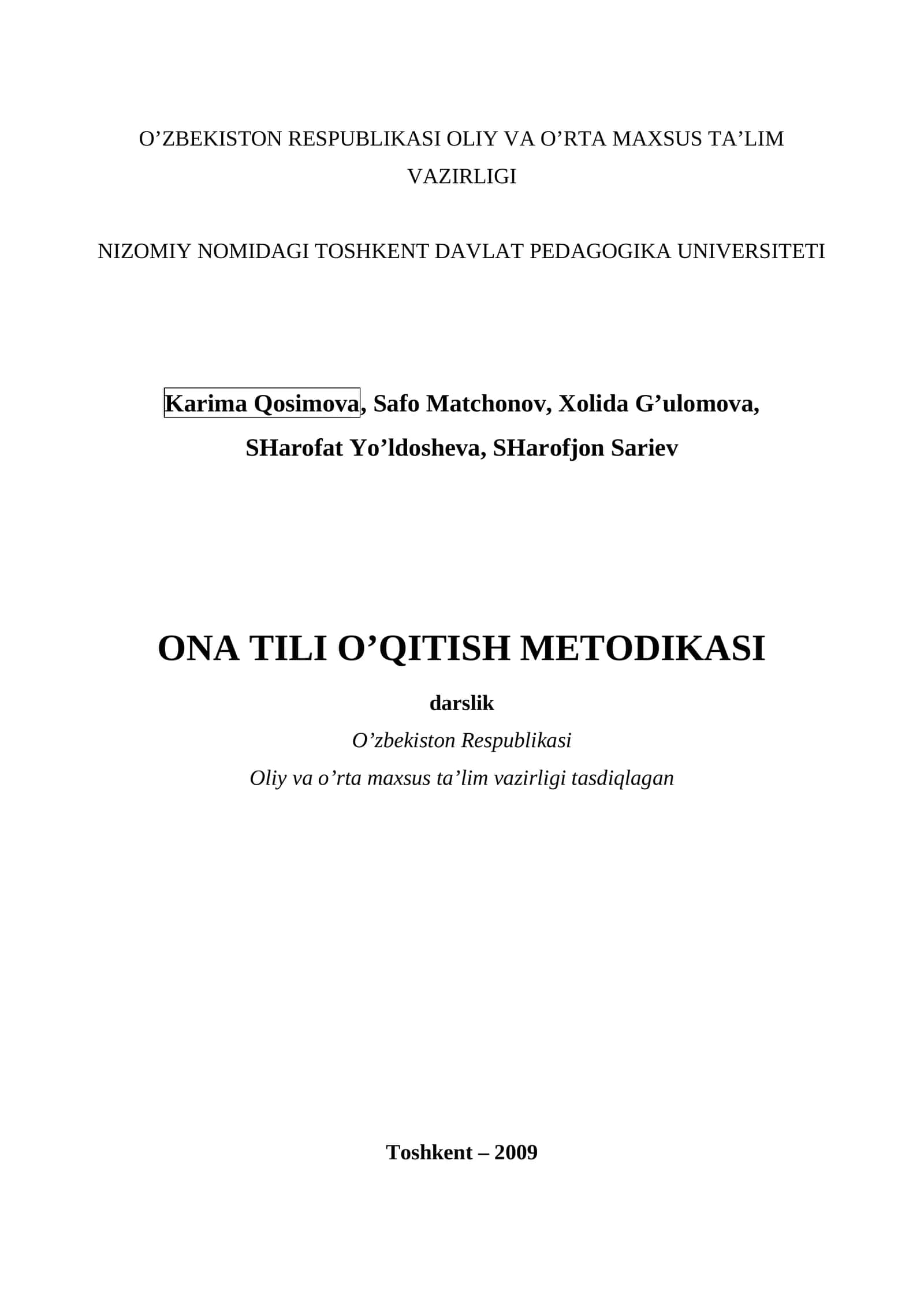 ONA TILI O’QITISH METODIKASI