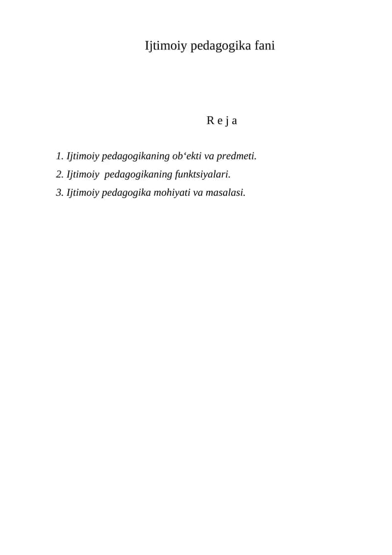 Ijtimoiy pedagogika fani