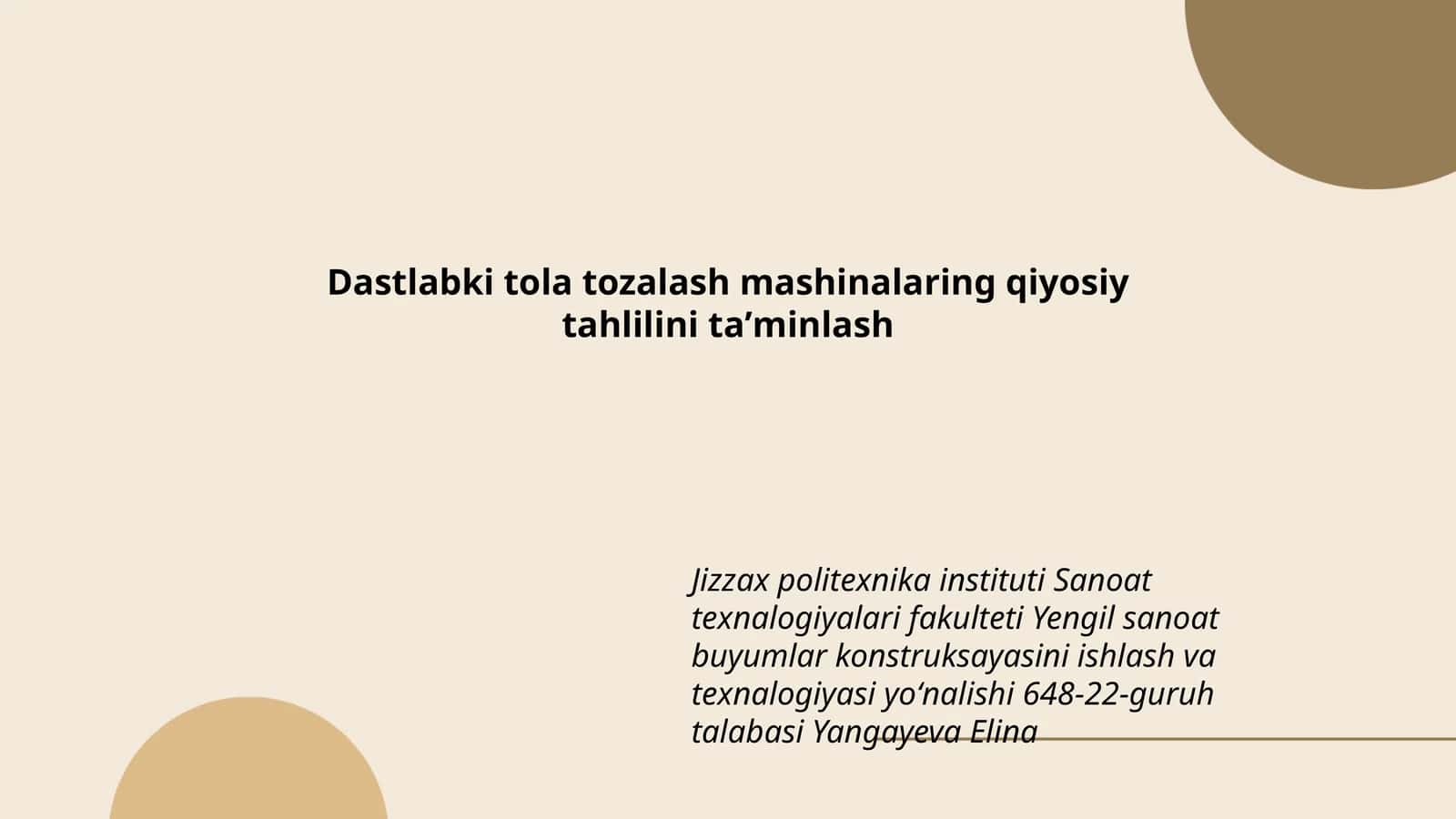 Dastlabki tola tozalash mashinalarining qiyosiy tahlili