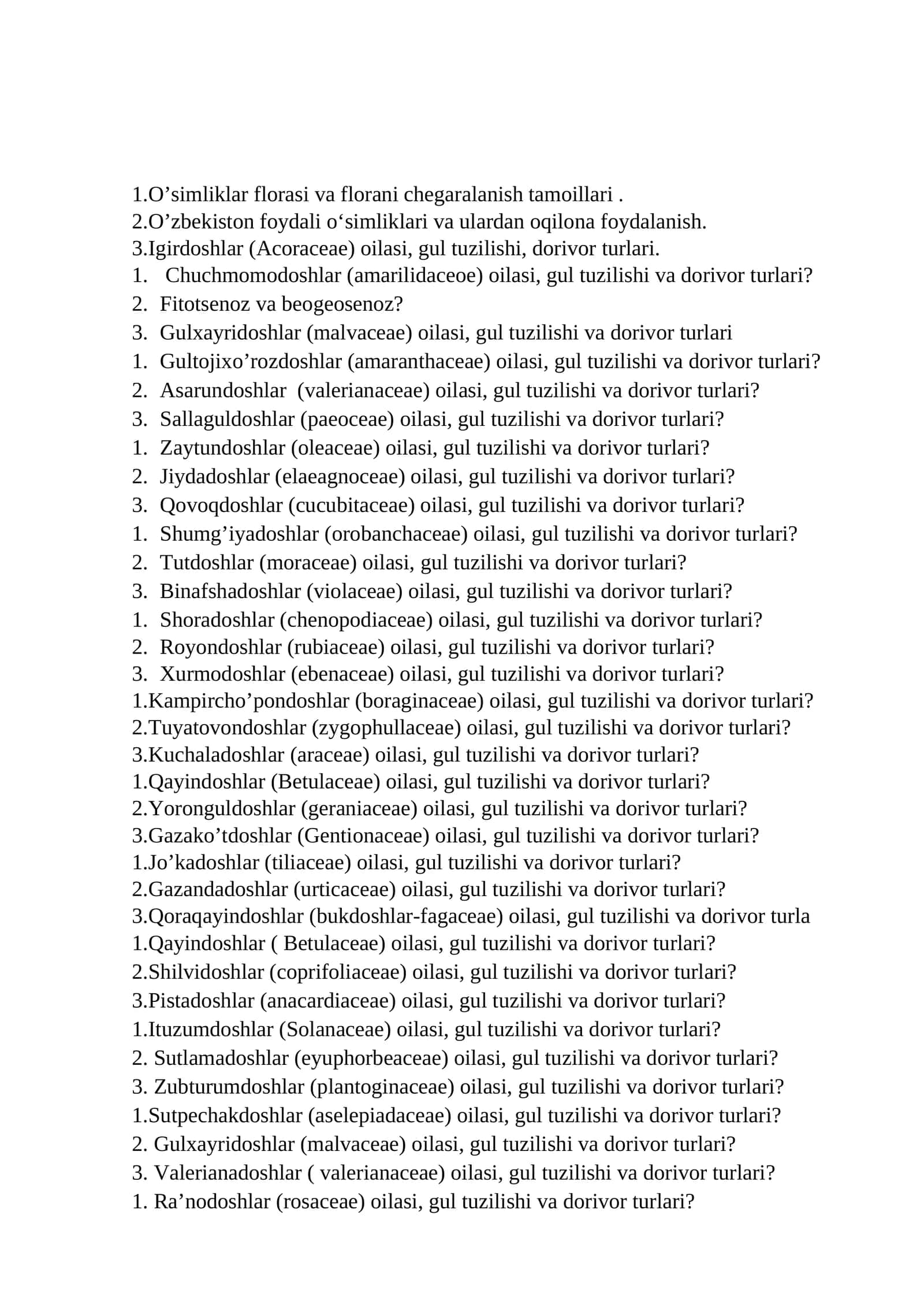 O'simliklar florasi va florani chegaralanish tamoillari
