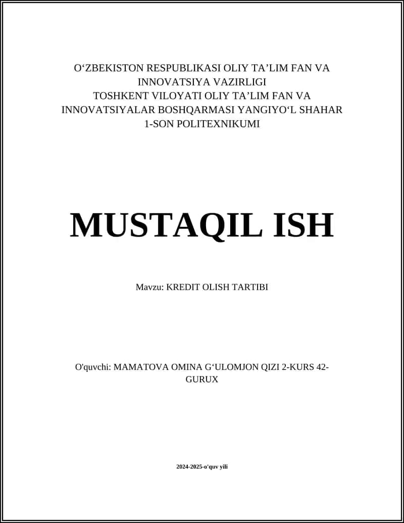 KREDIT OLISH TARTIBI