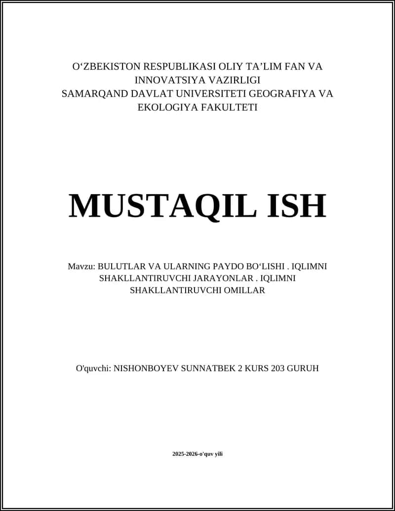 BULUTLAR VA ULARNING PAYDO BOʻLISHI