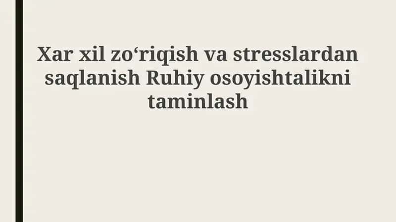 Xarxilzoʻriqish va Stressni Bartaraf Etish