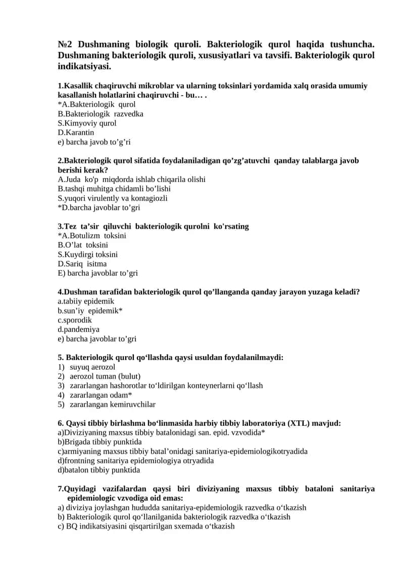 Dushmaning biologik quroli. Bakteriologik qurol haqida tushuncha