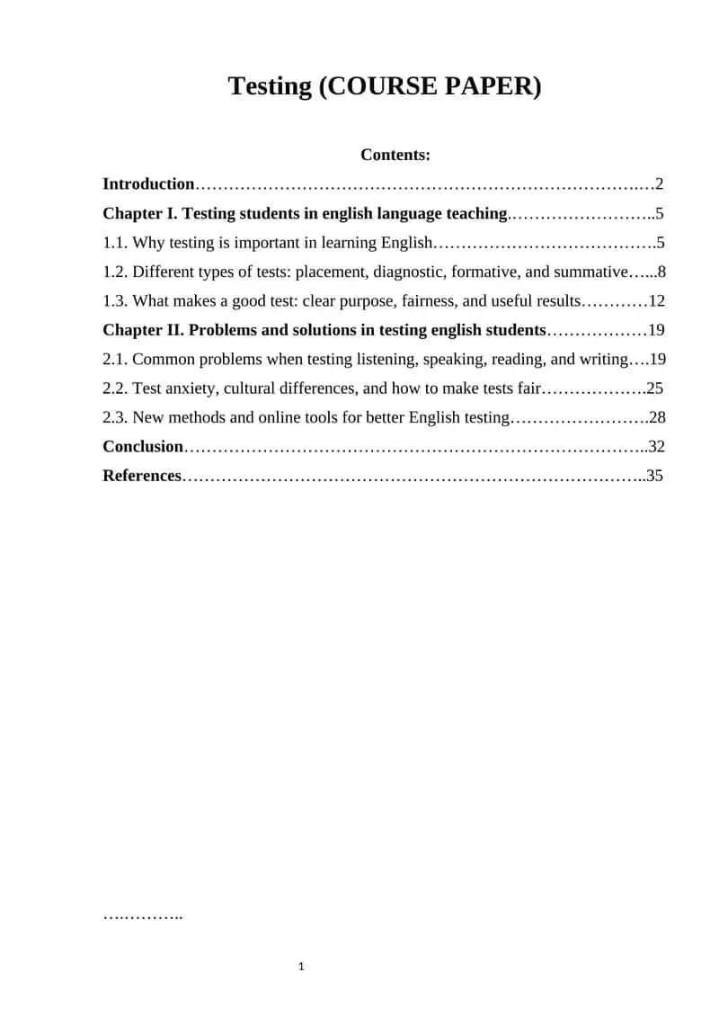 Testing (COURSE PAPER)