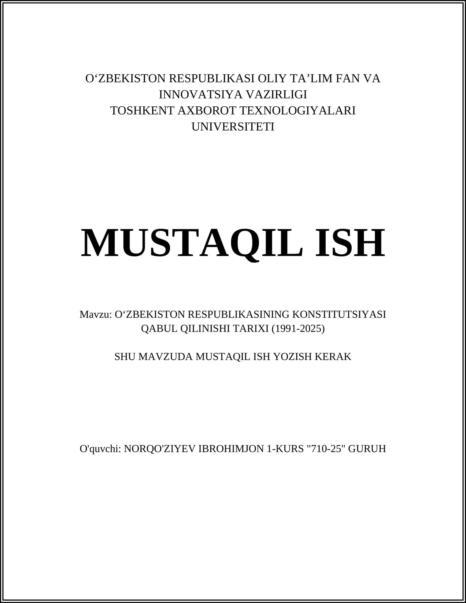 O‘ZBEKISTON RESPUBLIKASINING KONSTITUTSIYASI QABUL QILINISHI TARIXI (1991-2025)