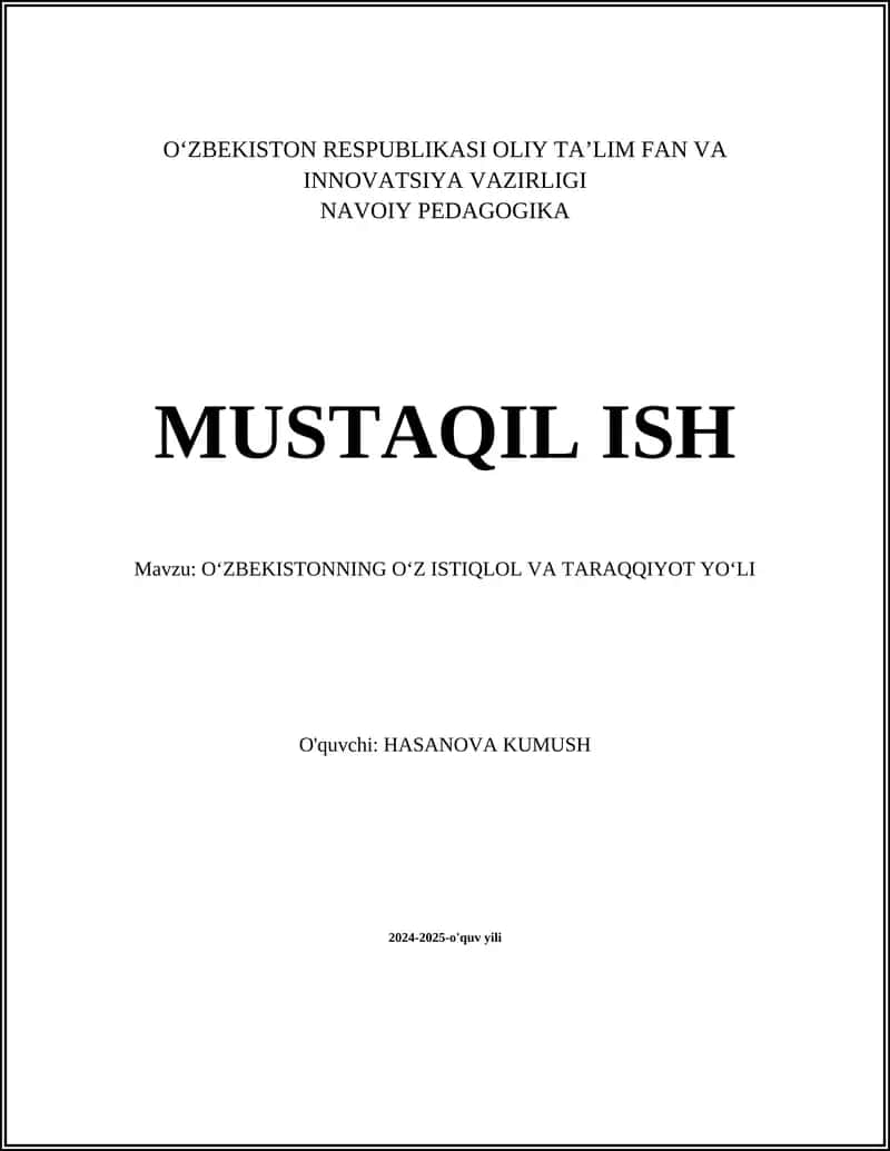 O'ZBEKISTONNING O'Z ISTIQLOL VA TARAQQIYOT YO'LI