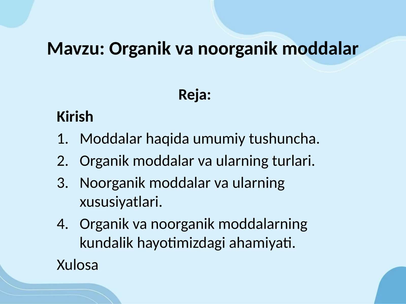 Organik va Noorganik Moddalar