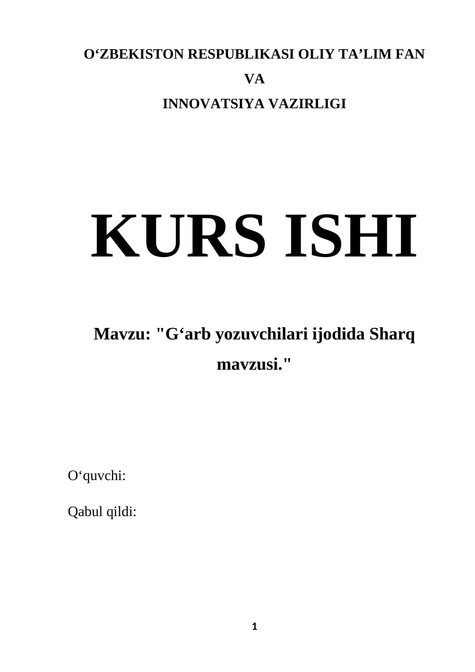 Gʻarb yozuvchilari ijodida Sharq mavzusi