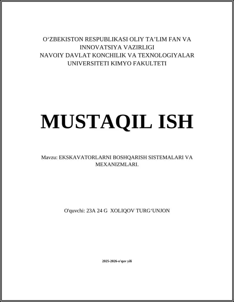 EKSKAVATORLARNI BOSHQARISH SISTEMALARI VA MEXANIZMLARI