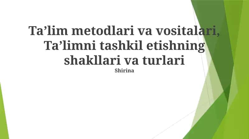 Ta'lim Tuzumlari va Modellari