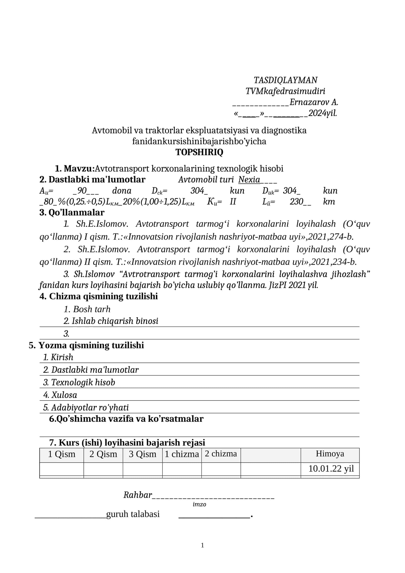 Avtomobil va traktorlar ekspluatatsiyasi va diagnostika