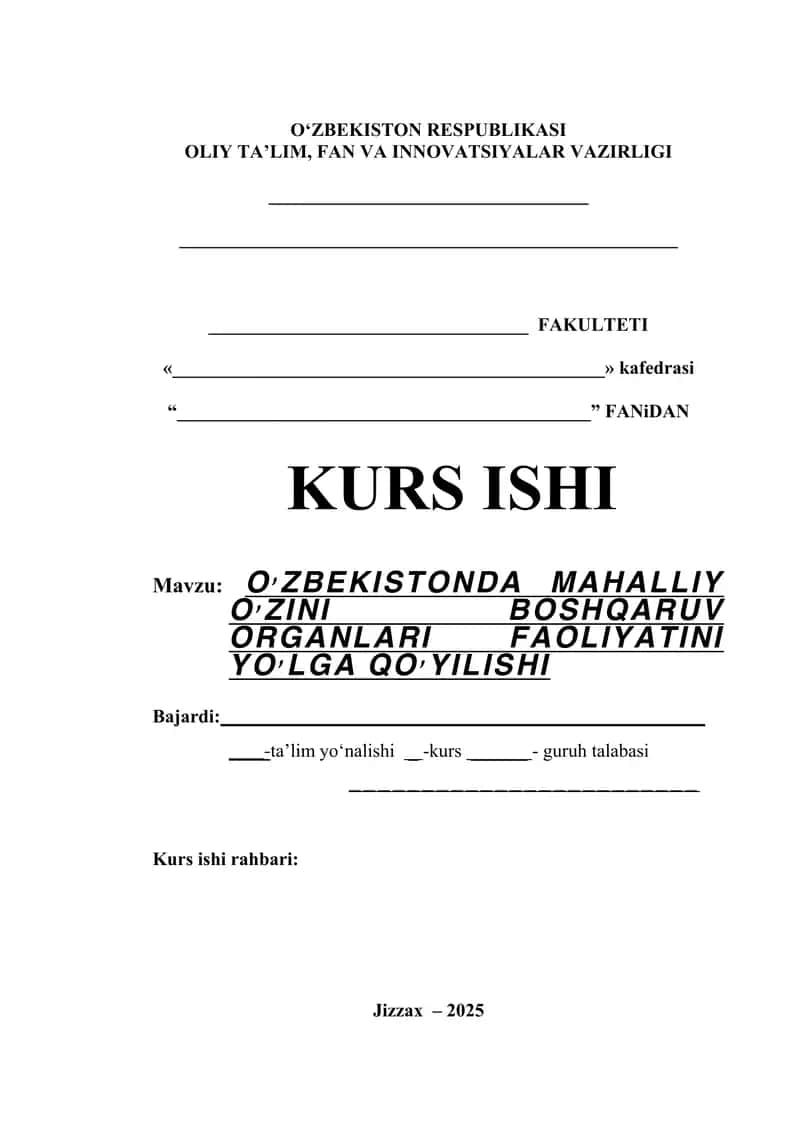 O'ZBEKISTONDA MAHALLIY O'ZINI BOSHQARUV ORGANLARI FAOLIYATINI YO'LGA QO’YILISHI