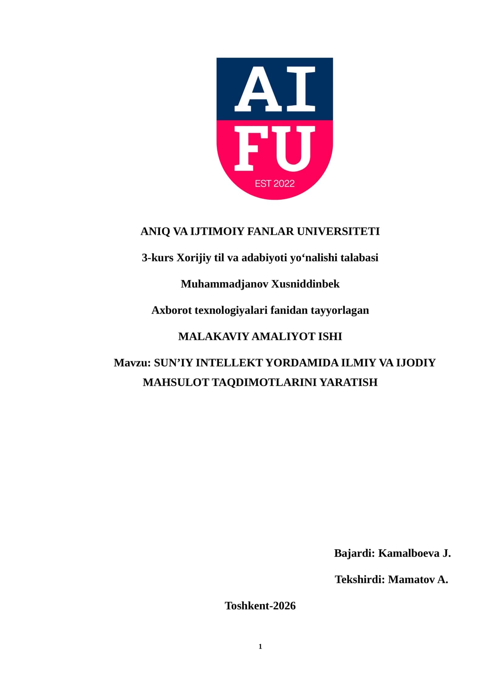 SUN’IY INTELLEKT YORDAMIDA ILMIY VA IJODIY MAHSULOT TAQDIMOTLARINI YARATISH