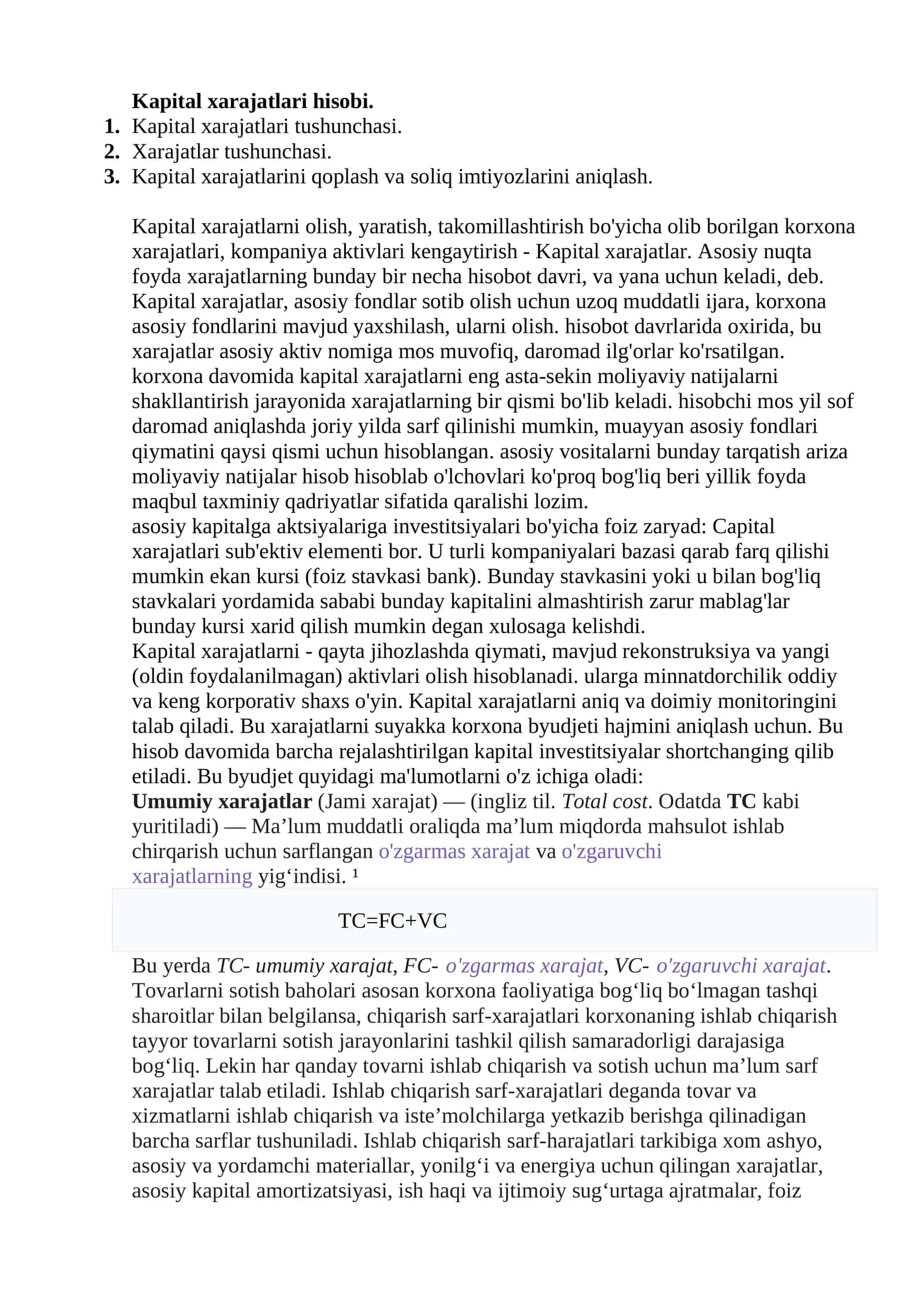 Kapital xarajatlari hisobi