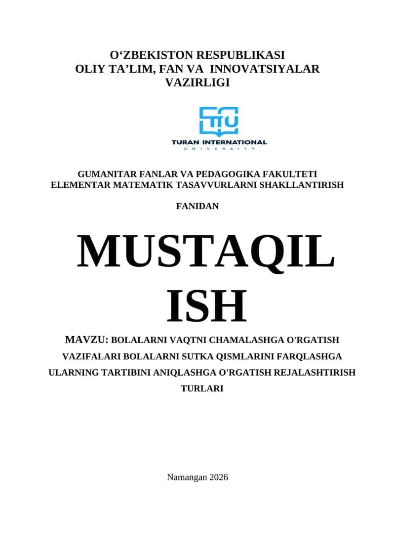 ELEMENTAR MATEMATIK TASAVVURLARNI SHAKLLANTIRISH FANIDAN
