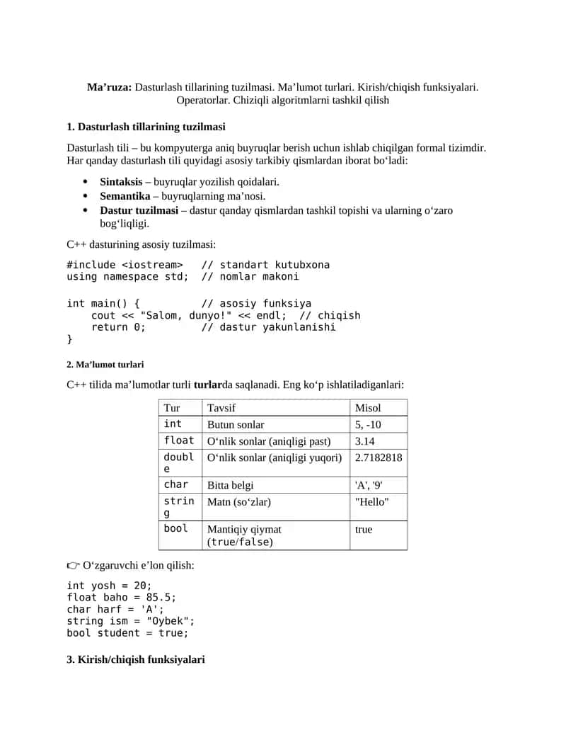 Dasturlash tillarining tuzilmasi