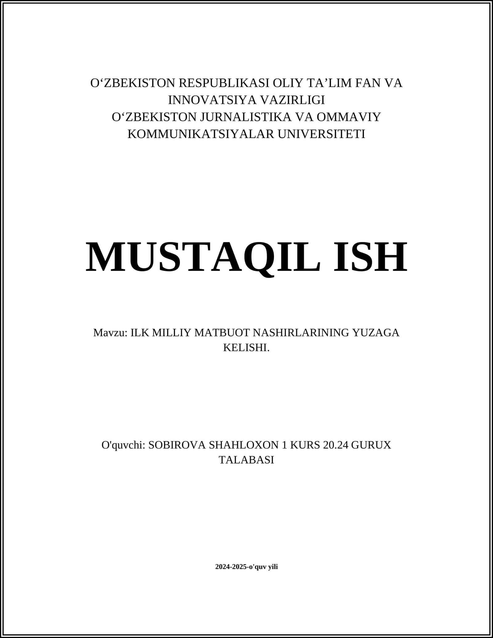 ILK MILLIY MATBUOT NASHIRLARINING YUZAGA KELISHI