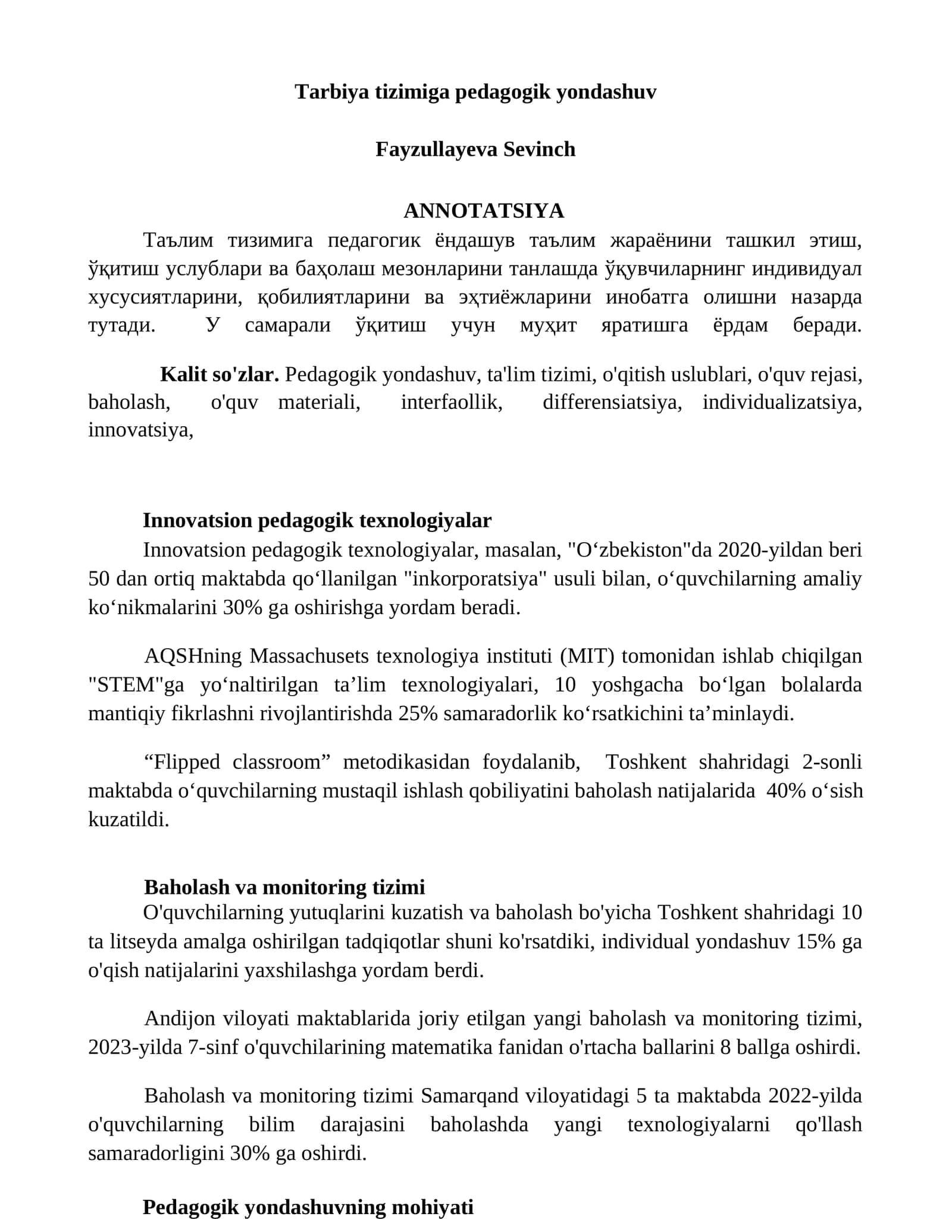 Innovatsion pedagogik texnologiyalar