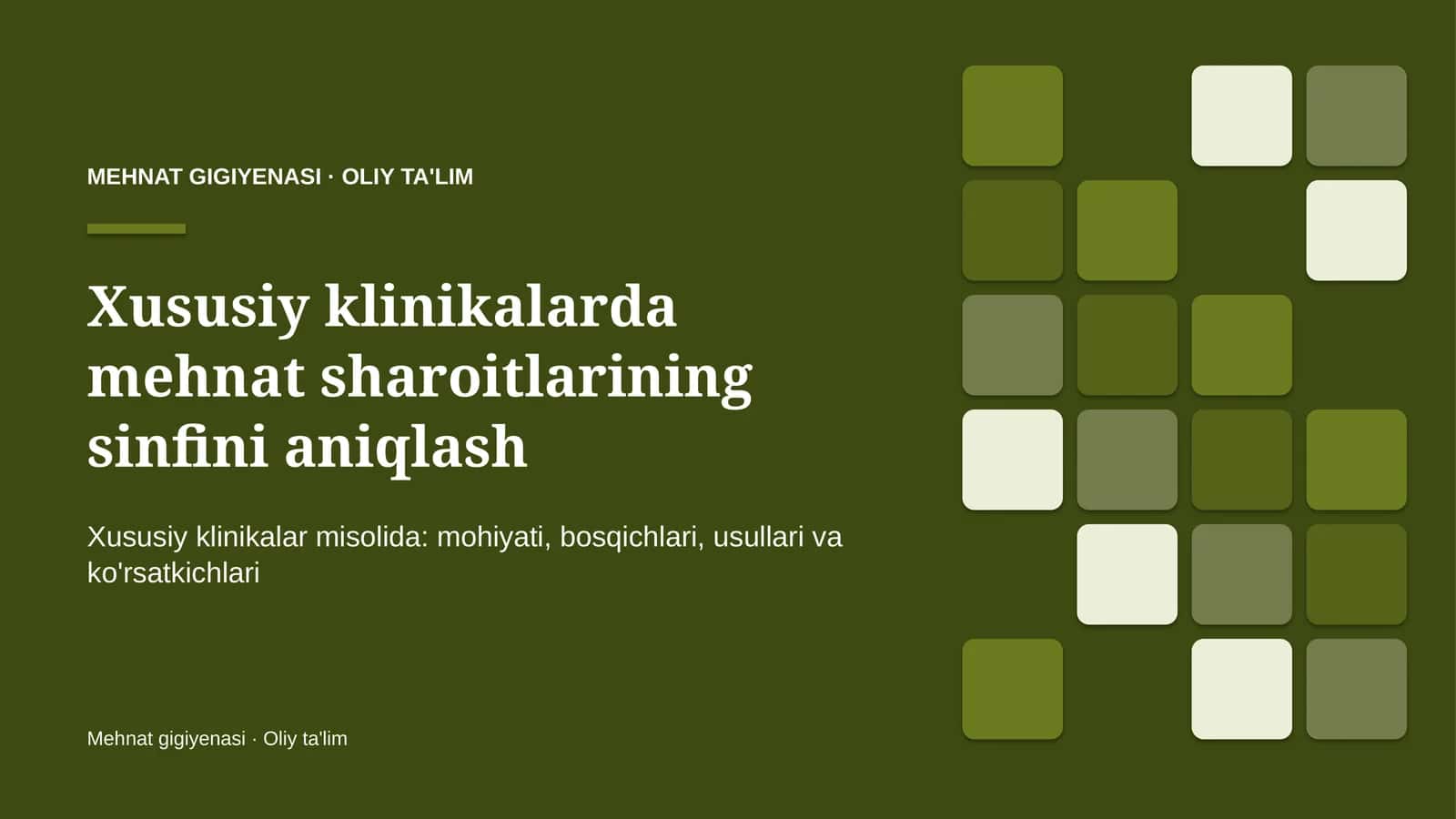 Xususiy klinikalarda mehnat sharoitlarining sinfini aniqlash