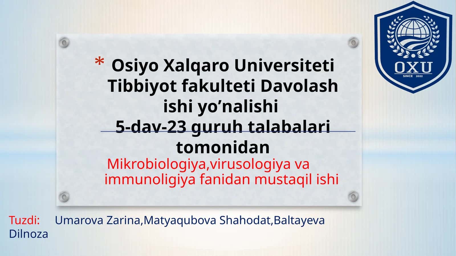 Mavzu:Autoimmun va allergik kasalliklar kelib chiqishi,kechishi,diagnostikasi haqida to'liq ma'lumot