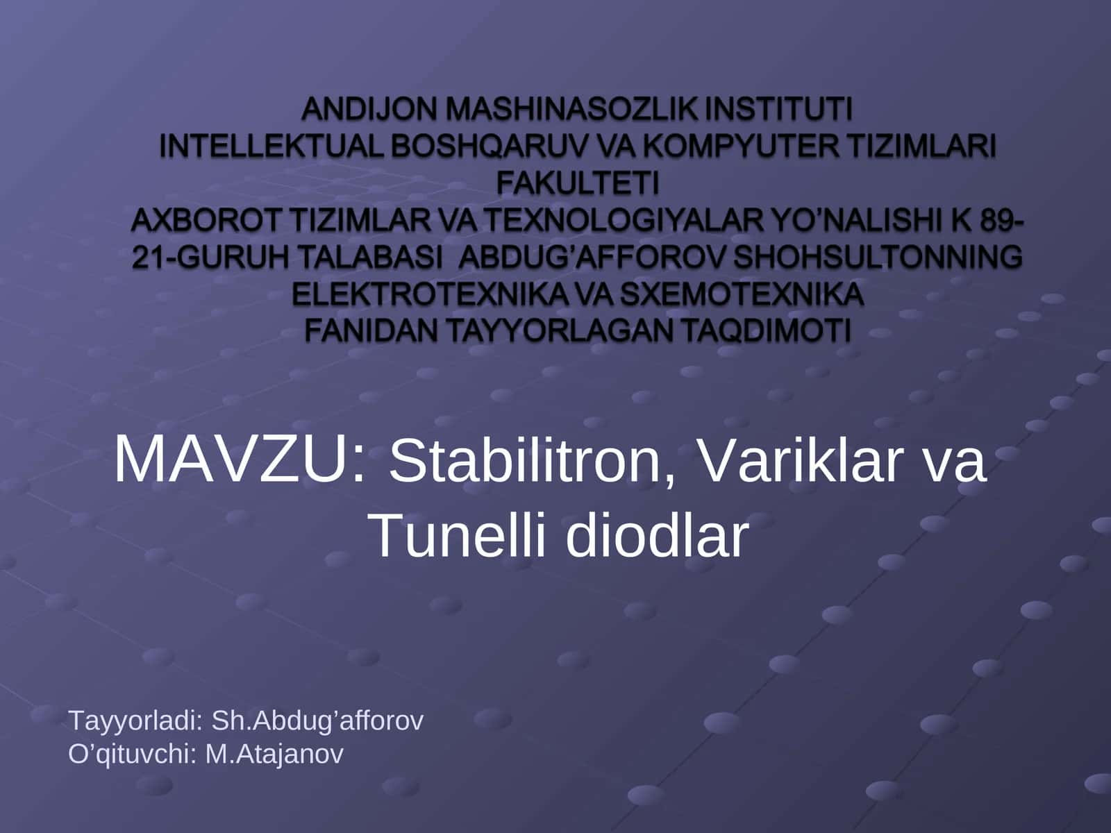 Stabilitron, Variklar va Tunelli diodlar