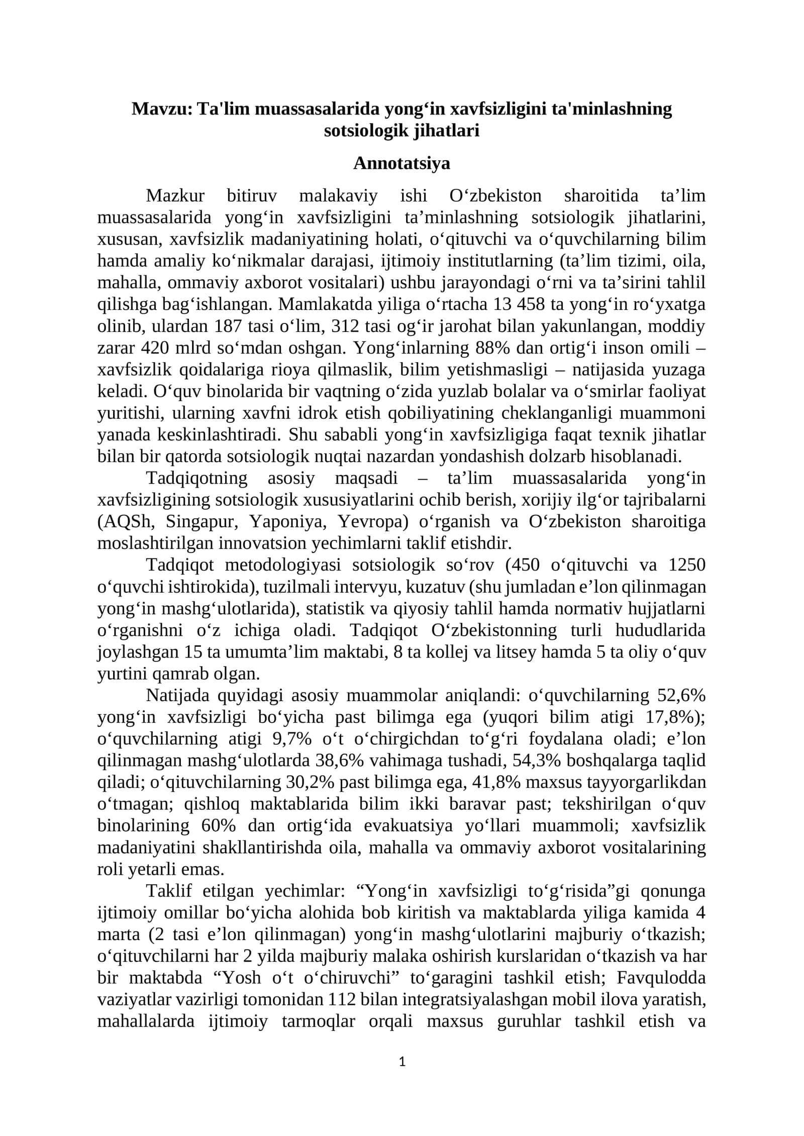 BMI. Hayot faoliyati xavfsizli fani