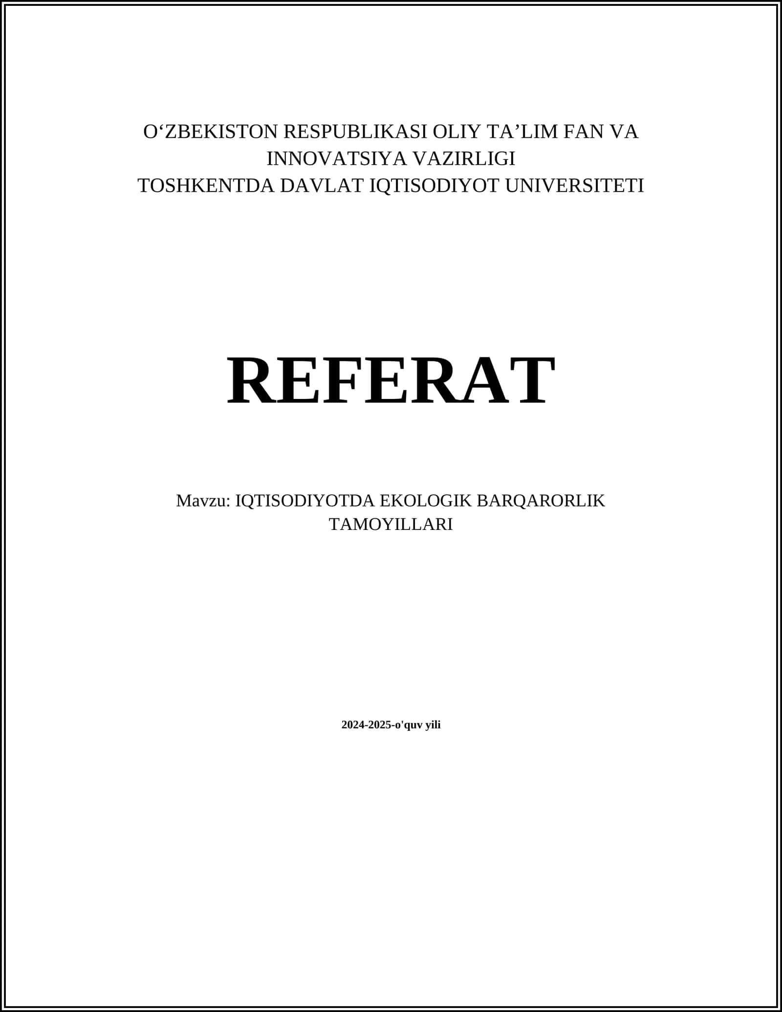 Iqtisodiyotda ekologik barqarorlik tamoyillari