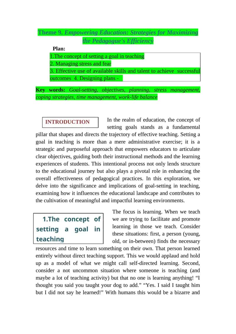 Empowering Education: Strategies for Maximizing the Pedagogue's Efficiency